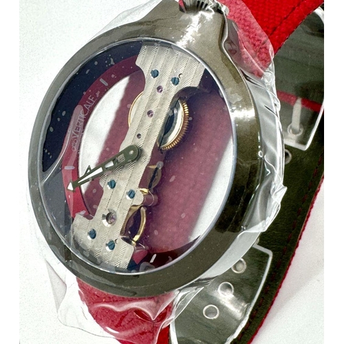 487 - A Verticale Mechanical Top Winder Gents Watch. Red textile strap. Ceramic skeleton case - 42mm. As n... 