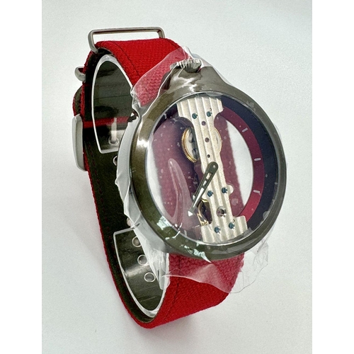 487 - A Verticale Mechanical Top Winder Gents Watch. Red textile strap. Ceramic skeleton case - 42mm. As n... 