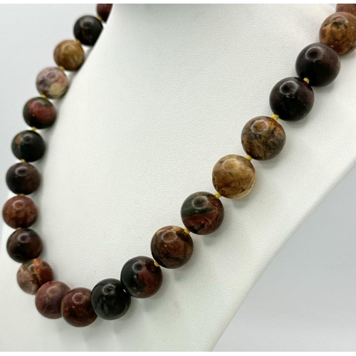 625 - A Kaleidoscopic Natural Jasper Large Bead Necklace. A multitude of colour in these 14mm beads. 46cm ... 