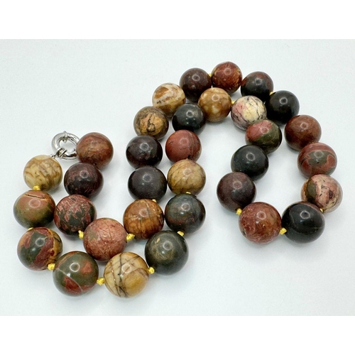 625 - A Kaleidoscopic Natural Jasper Large Bead Necklace. A multitude of colour in these 14mm beads. 46cm ... 