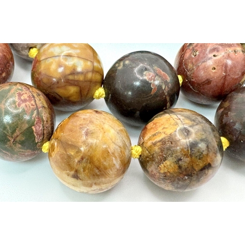 625 - A Kaleidoscopic Natural Jasper Large Bead Necklace. A multitude of colour in these 14mm beads. 46cm ... 