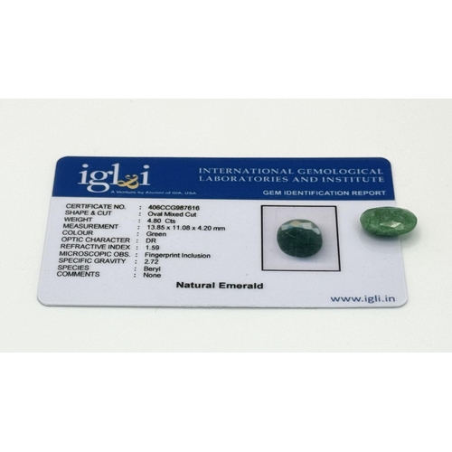 1496 - A 4.80ct Faceted Natural Emerald. Oval Shape. IGL&I Certified. Ref: VU66