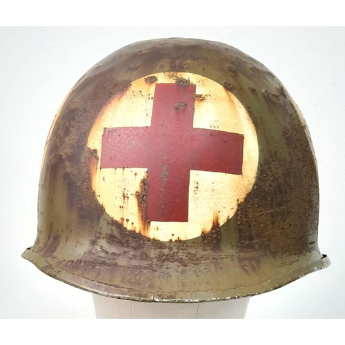 311 - WW2 US Medics Front Seam Swivel Bale M1 Helmet. No liner or chin strap.