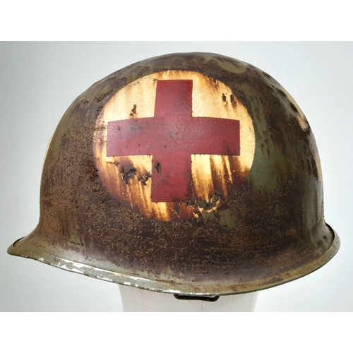 311 - WW2 US Medics Front Seam Swivel Bale M1 Helmet. No liner or chin strap.