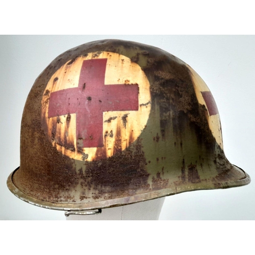 311 - WW2 US Medics Front Seam Swivel Bale M1 Helmet. No liner or chin strap.