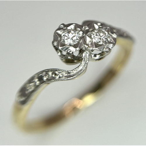 369 - 18K YELLOW GOLD 2 DIAMOND CROSSOVER RING. 2.37G IN WEIGHT. SIZE M.
Ref: SC 6052.