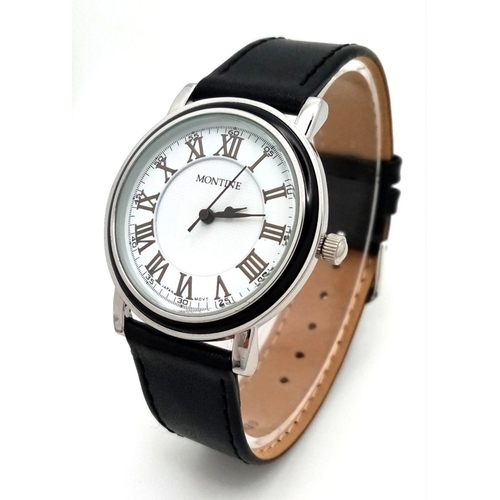 1476 - An Unworn Roman Numeral Face Quartz Watch by Montine. 35mm Case. Full Working Order