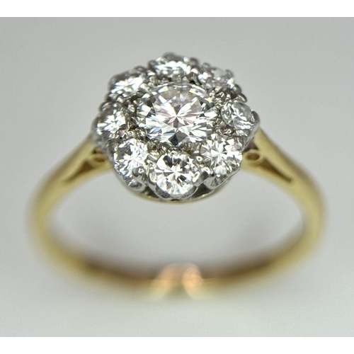 96 - AN 18K YELLOW GOLD DIAMOND CLUSTER RING. 0.55CT. 2.19G IN WEIGHT. SIZE H AND 1/2.

Ref: 7491