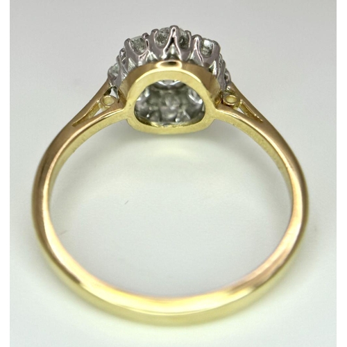 96 - AN 18K YELLOW GOLD DIAMOND CLUSTER RING. 0.55CT. 2.19G IN WEIGHT. SIZE H AND 1/2.

Ref: 7491