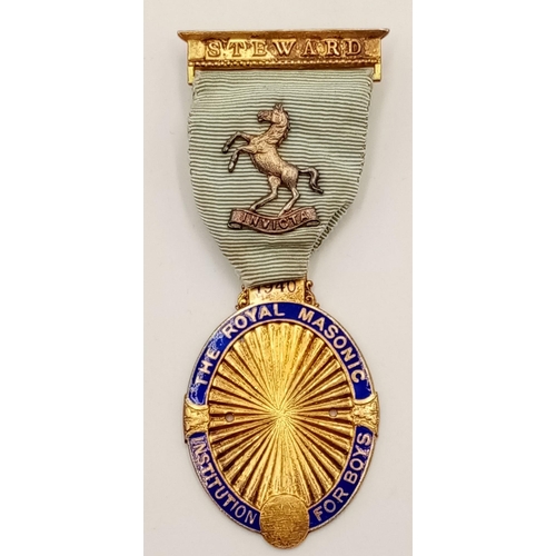 1497 - A Rare WW2 Period, Silver Gilt Hallmarked 1940, The Royal Masonic
Institution for Boys ‘Steward’s’ M... 