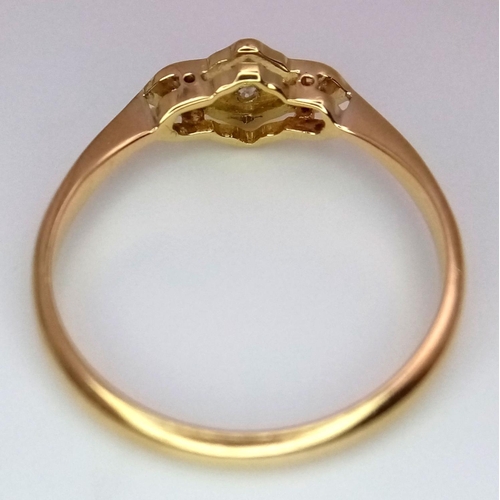 116 - AN 18K YELLOW GOLD & PLATINUM VINTAGE DIAMOND RING. 2.1G IN WEIGHT. SIZE O. Ref: SC 6058.