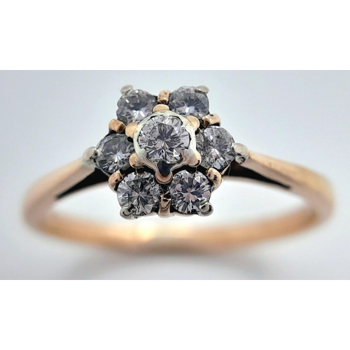 221 - A 14K YELLOW GOLD ( TESTED ) 0.20CT DIAMOND CLUSTER RING. TOTAL WEIGHT 1.8G. SIZE J. REF CHIN 6003.