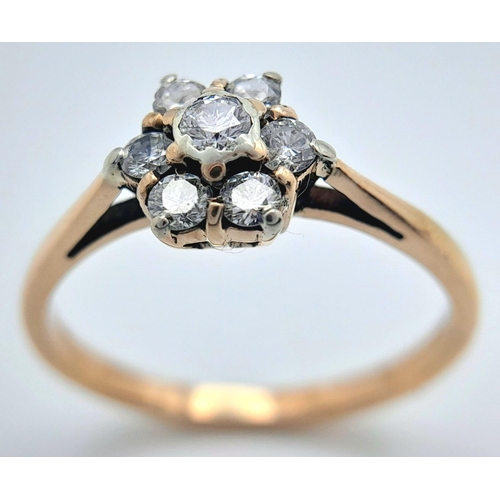 221 - A 14K YELLOW GOLD ( TESTED ) 0.20CT DIAMOND CLUSTER RING. TOTAL WEIGHT 1.8G. SIZE J. REF CHIN 6003.