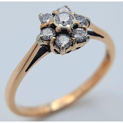 221 - A 14K YELLOW GOLD ( TESTED ) 0.20CT DIAMOND CLUSTER RING. TOTAL WEIGHT 1.8G. SIZE J. REF CHIN 6003.