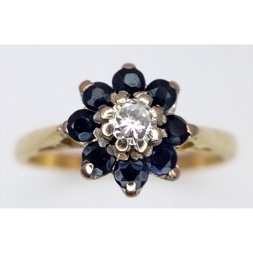 228 - A 18K YELLOW GOLD 0.15CT DIAMOND & SAPPHIRE RING. TOTAL WEIGHT 3G. SIZE L. REF CHIN 6004.