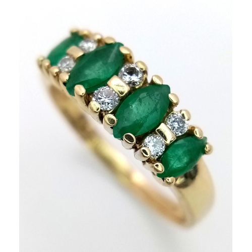 242 - A 18K YELLOW GOLD DIAMOND & EMERALD RING. TOTAL WEIGHT 3.6G. SIZE P. REF BLUND 6002