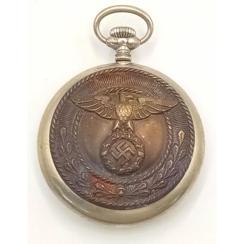 243 - WW2 German Patriotic Pocket Watch. The Bucke Centre of an SA Buckle has been soldiered to the back o... 