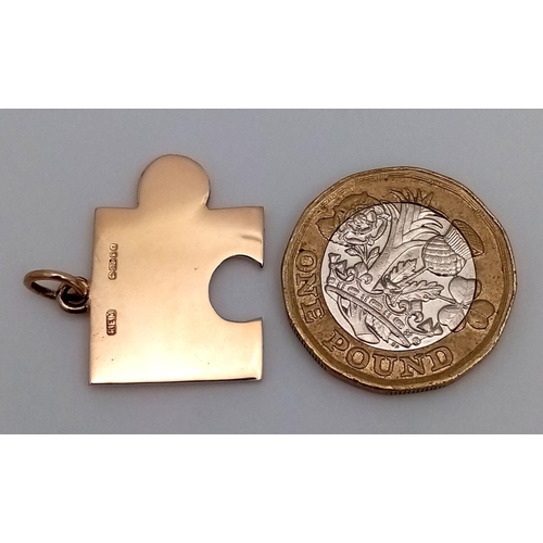 250 - A 9K YELLOW GOLD JIGSAW PIECE PENDANT 2CM x 2.5CM, 5.9G TOTAL WEIGHT FOR THE ROMANTIC OUT THERE THE ... 