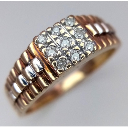 271 - A 9K YELLOW GOLD ROLEX STYLE DIAMOND SET RING 4.9G TOTAL WEIGHT, SIZE U.

ref: SC 6019