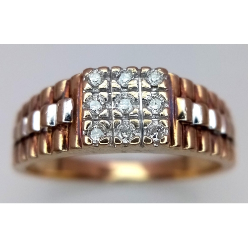 271 - A 9K YELLOW GOLD ROLEX STYLE DIAMOND SET RING 4.9G TOTAL WEIGHT, SIZE U.

ref: SC 6019