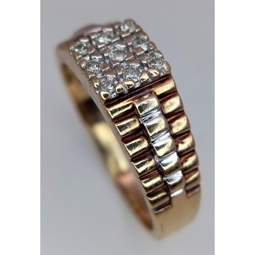 271 - A 9K YELLOW GOLD ROLEX STYLE DIAMOND SET RING 4.9G TOTAL WEIGHT, SIZE U.

ref: SC 6019