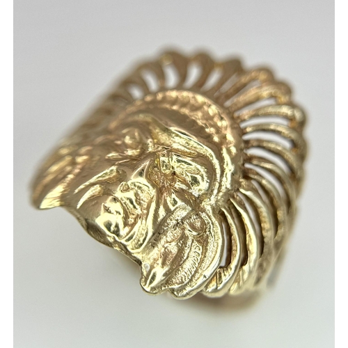 285 - A 9K YELLOW GOLD NATIVE AMERICAN INDIAN HEAD RING 4.9G TOTAL WEIGHT, SIZE X. 

ref: SC 6026