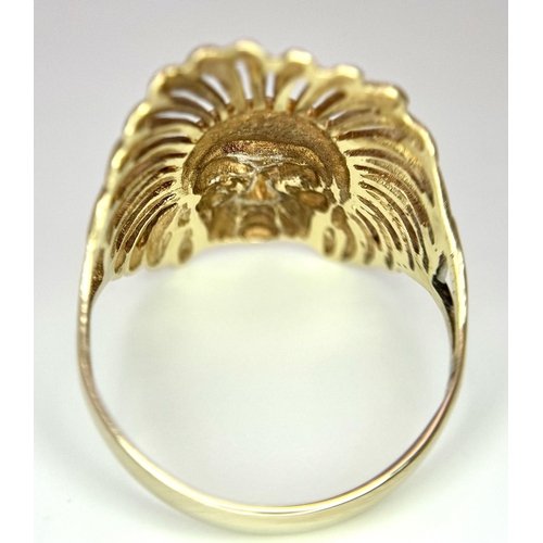 285 - A 9K YELLOW GOLD NATIVE AMERICAN INDIAN HEAD RING 4.9G TOTAL WEIGHT, SIZE X. 

ref: SC 6026