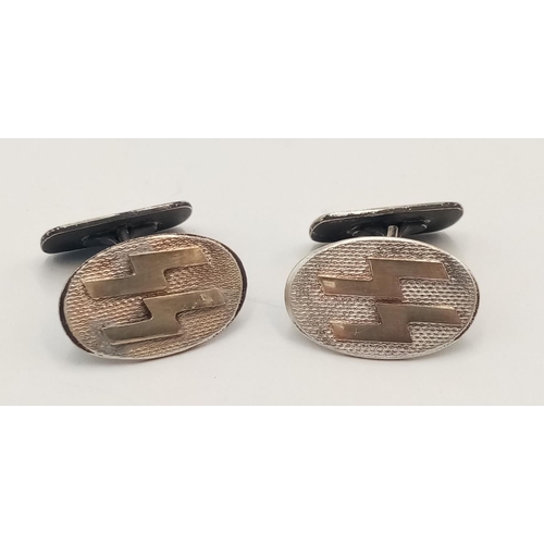 300 - 3rd Reich Period German Hallmarked .835 Silver Cuff Links with Gold SS Runes. The gold runes were ad... 