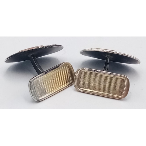 300 - 3rd Reich Period German Hallmarked .835 Silver Cuff Links with Gold SS Runes. The gold runes were ad... 