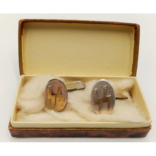 300 - 3rd Reich Period German Hallmarked .835 Silver Cuff Links with Gold SS Runes. The gold runes were ad... 