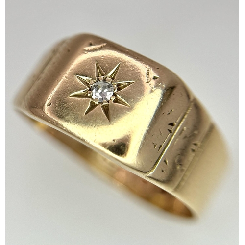 313 - A 9K YELLOW GOLD DIAMOND SET SIGNET RING 3.8G TOTAL WEIGHT, SIZE R 1/2.

ref: SC 6004