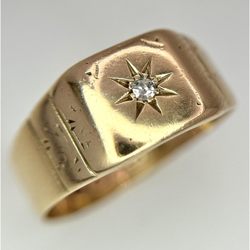 313 - A 9K YELLOW GOLD DIAMOND SET SIGNET RING 3.8G TOTAL WEIGHT, SIZE R 1/2.

ref: SC 6004