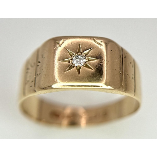 313 - A 9K YELLOW GOLD DIAMOND SET SIGNET RING 3.8G TOTAL WEIGHT, SIZE R 1/2.

ref: SC 6004