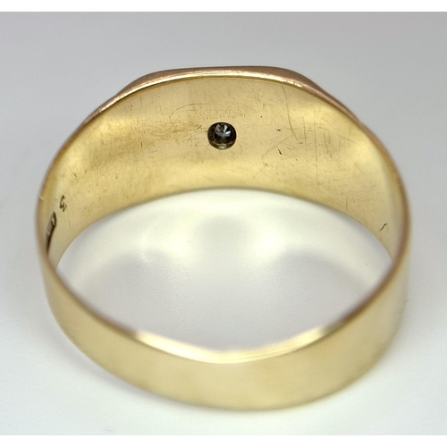 313 - A 9K YELLOW GOLD DIAMOND SET SIGNET RING 3.8G TOTAL WEIGHT, SIZE R 1/2.

ref: SC 6004