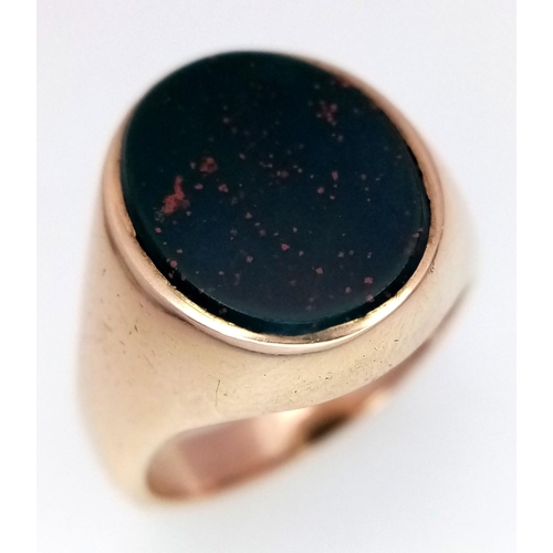 320 - A 9K ROSE GOLD BLOODSTONE SET RING 9.5G TOTAL WEIGHT, SIZE N.

ref: SC 6005