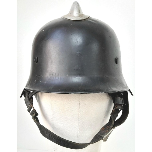 332 - WW2 German Feuerwehr (Fire Fighter) M34 Helmet with liner, Chin strap and Nape protector.