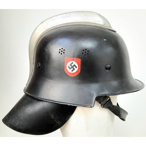 332 - WW2 German Feuerwehr (Fire Fighter) M34 Helmet with liner, Chin strap and Nape protector.