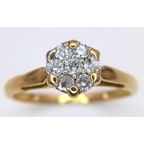 376 - 18K YELLOW GOLD DIAMOND RING. 0.25CT. 2.3G IN WEIGHT. SIZE N AND 1/2. Ref: SC 6053.