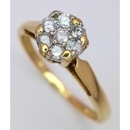 376 - 18K YELLOW GOLD DIAMOND RING. 0.25CT. 2.3G IN WEIGHT. SIZE N AND 1/2. Ref: SC 6053.