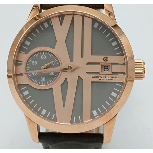 381 - A Limited Edition (142/300) Men’s Automatic Gold Tone Date Watch by Constantin Weisz. Comes with Tag... 