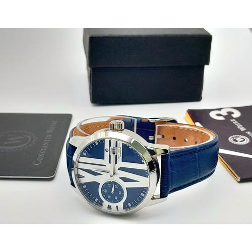 388 - A Limited Edition (68 of 300) Men’s Automatic Blue Face Date Watch by Constantin Weisz. Comes with T... 