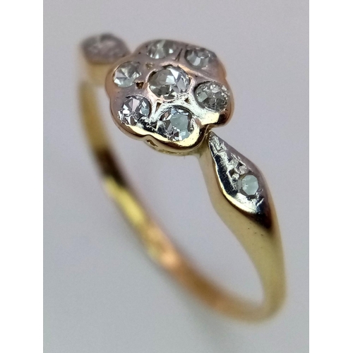 390 - 18K YELLOW GOLD & PLATINUM VINTAGE DIAMOND RING. 2.35G IN WEIGHT. SIZE Q. Ref: SC 6055.