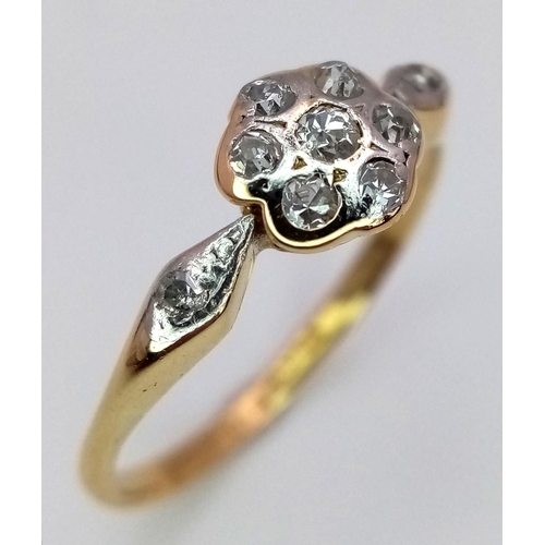 390 - 18K YELLOW GOLD & PLATINUM VINTAGE DIAMOND RING. 2.35G IN WEIGHT. SIZE Q. Ref: SC 6055.