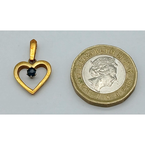 397 - AN 18K YELLOW GOLD SAPHIRE SET HEART PENDANT 1.8G TOTAL WEIGHT.

ref: SC 6058