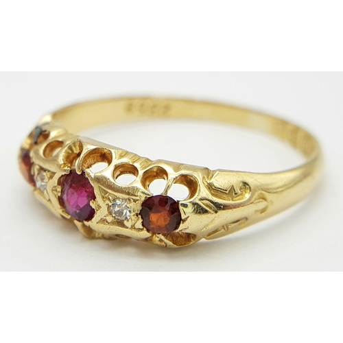 411 - AN 18K YELLOW GOLD ANTIQUE DIAMOND & RUBY RING 2.6G TOTAL WEIGHT, SIZE O 1/2.

ref: SC 6061