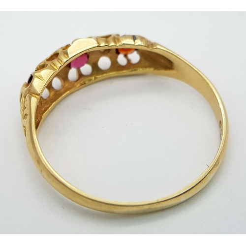 411 - AN 18K YELLOW GOLD ANTIQUE DIAMOND & RUBY RING 2.6G TOTAL WEIGHT, SIZE O 1/2.

ref: SC 6061