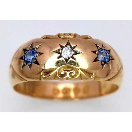 418 - AN 18K YELLOW GOLD ANTIQUE DIAMOND & SAPPHIRE RING 2.7G TOTAL WEIGHT, SIZE P.

ref: SC 6062