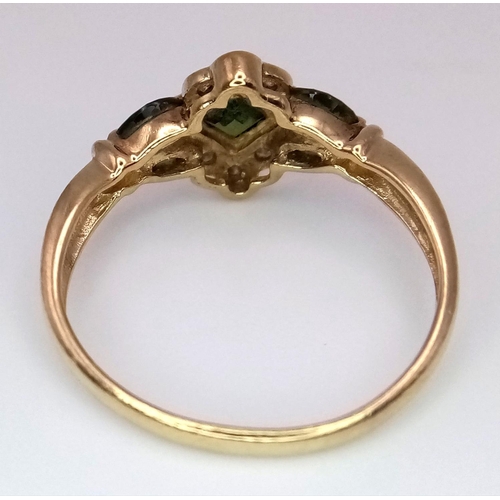 430 - A Very Attractive Art Deco Design 9 Carat Yellow Gold Diamond and Green Sapphire Ring size P. Set wi... 