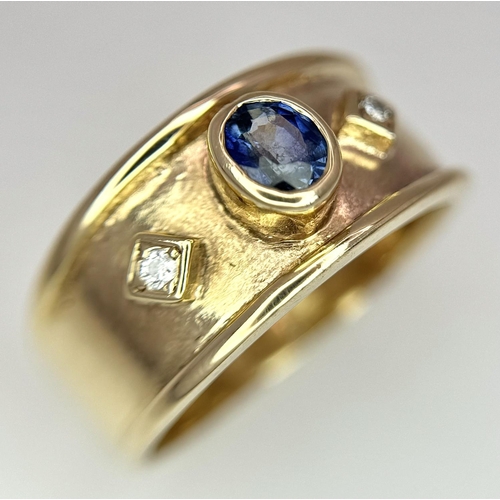 467 - A 9K YELLOW GOLD DIAMOND & SAPPHIRE RING 5.9G TOTAL WEIGHT, SIZE P.

ref: SC 6031