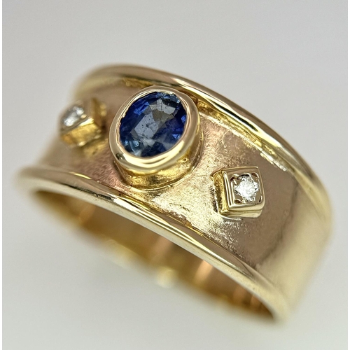 467 - A 9K YELLOW GOLD DIAMOND & SAPPHIRE RING 5.9G TOTAL WEIGHT, SIZE P.

ref: SC 6031